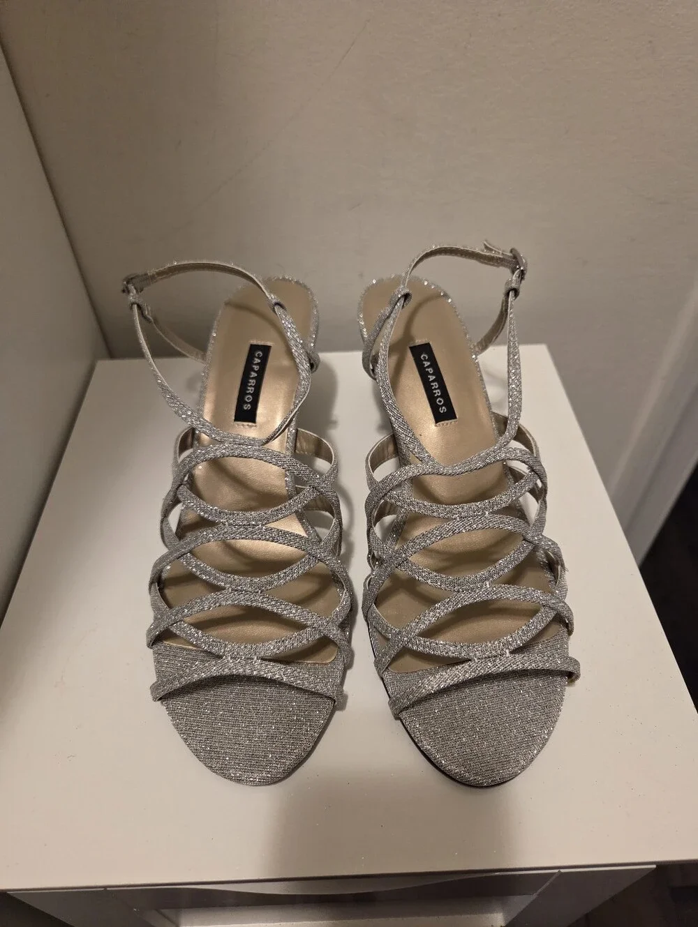 Caparros Silver Glitter Multi-Strap Heels Size 8